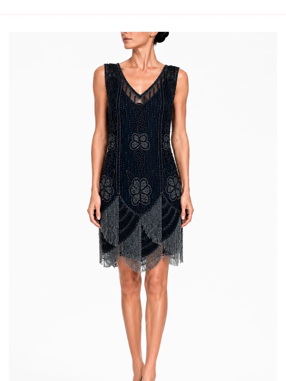 DecoHaus 1920’s Art Deco floral beaded black Flapper Dress